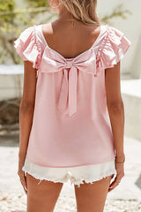 LDC Textured Bow Knot Frilled Butterfly Sleeve Blouse: Beau Blue / XL