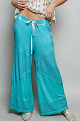 Contrast ribbed elastic waist casual knit culottes pants: DOVE GREY / S/M