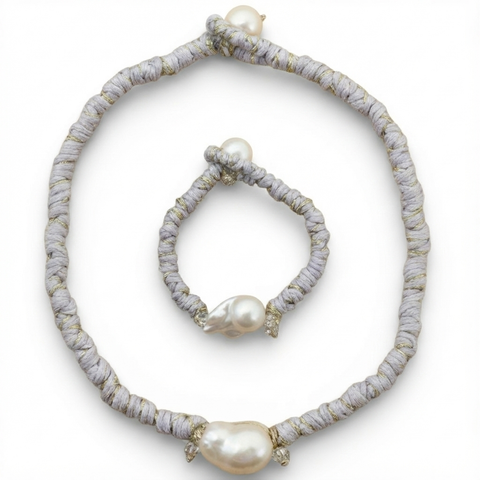 Handmade Freshwater Pearl Necklace & Bracelet Matching Set