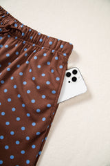 F/W26 Polka Dot Drawstring Wide Leg Pants Set | S-4X: Brown / M