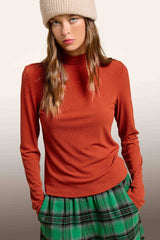 MCT7699-Stretchy Ribbed Long Sleeve Mock Neck Basic Top: Onyx / S