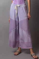 Contrast ribbed elastic waist casual knit culottes pants: DOVE GREY / M/L
