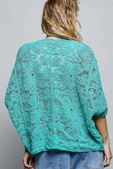 V-Neck Crochet Batwing Sleeve Cardigan Top: NATURAL / Os
