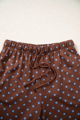 F/W26 Polka Dot Drawstring Wide Leg Pants Set | S-4X: Brown / L