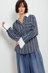 A striped woven top - FT1310 CHARCOAL: CHARCOAL / Contemporary / L