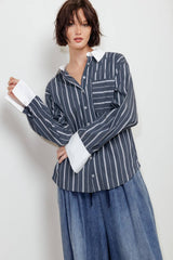 A striped woven top - FT1310 CHARCOAL: CHARCOAL / Contemporary / M