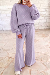 F/W26 Polka Dot Drawstring Wide Leg Pants Set | S-4X: Brown / M