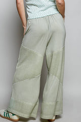 Contrast ribbed elastic waist casual knit culottes pants: DESERT SAGE / S/M