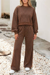 F/W26 Polka Dot Drawstring Wide Leg Pants Set | S-4X: Brown / L