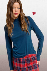 MCT7699-Stretchy Ribbed Long Sleeve Mock Neck Basic Top: Milk / S