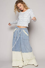 Vintage washed double gauze wide pants: DENIM / L