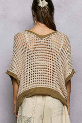 Round Neck Sleeveless Floral Thin Sweater Top SALE: BLUE/IVORY / M