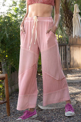 Contrast ribbed elastic waist casual knit culottes pants: DOVE GREY / M/L