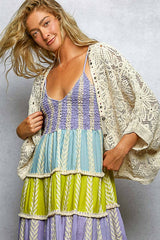 V-Neck Crochet Batwing Sleeve Cardigan Top: NATURAL / Os