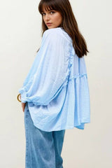 Balloon-Sleeve Striped Blouse in baby Blue: BLUE / ONE