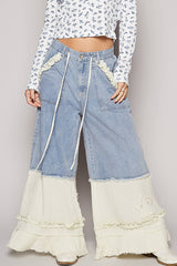 Vintage washed double gauze wide pants: DENIM / M