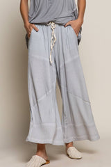 Contrast ribbed elastic waist casual knit culottes pants: DOVE GREY / S/M