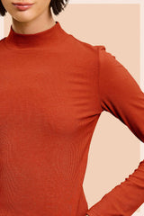 MCT7699-Stretchy Ribbed Long Sleeve Mock Neck Basic Top: Onyx / S