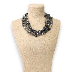Hematite & Pearl Collar Necklace | Chunky Statement Jewelry