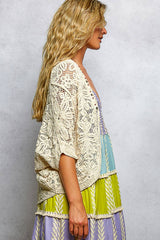 V-Neck Crochet Batwing Sleeve Cardigan Top: NATURAL / Os