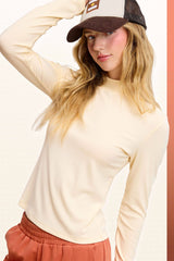 MCT7699-Stretchy Ribbed Long Sleeve Mock Neck Basic Top: Onyx / L