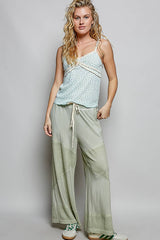 Contrast ribbed elastic waist casual knit culottes pants: DOVE GREY / S/M
