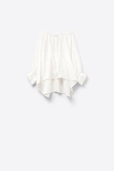 Balloon-Sleeve Striped Blouse in White: WHITE / ONE