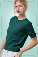 MCS3600-Soft Short Puffy Sleeve Basic Stretchy Knit Top: Pink Sand / L