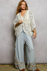 V-Neck Crochet Batwing Sleeve Cardigan Top: NATURAL / Os