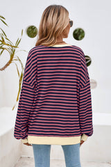 LDC Stripe Contrast Trim Oversized Pullover Sweatshirt: Sky Blue Stripe / XL