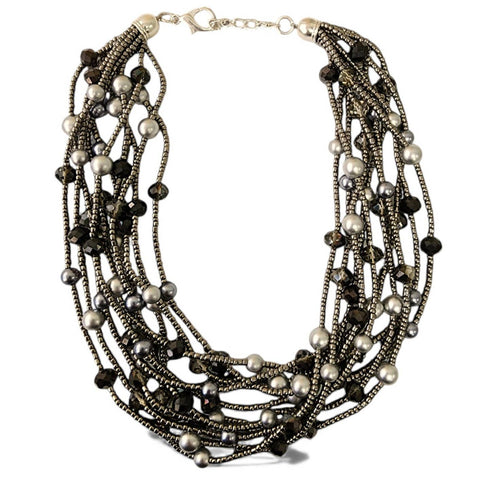 Hematite & Pearl Collar Necklace | Chunky Statement Jewelry