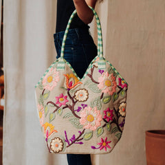 Green & Multicolored Floral Tote