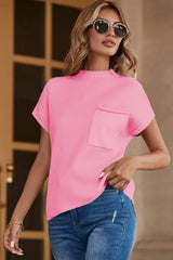 LDC Spring Patch Pocket Ribbed Mock Neck Sweater: Oatmeal / M