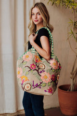 Green & Multicolored Floral Tote