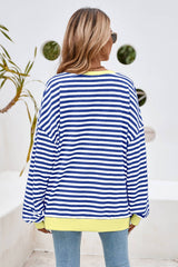 LDC Stripe Contrast Trim Oversized Pullover Sweatshirt: Sky Blue Stripe / XL