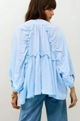 Balloon-Sleeve Striped Blouse in baby Blue: BLUE / ONE
