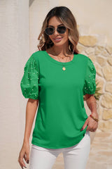 LDC Ribbed Pearl Beaded Puff Sleeve Top: Bright Pink / M