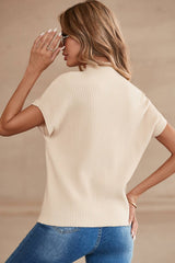 LDC Spring Patch Pocket Ribbed Mock Neck Sweater: Oatmeal / L