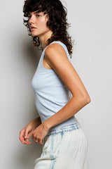 Sleeveless Round Neck Solid Pattern Rib Knit Top: Black / Os