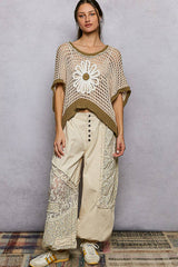 Round Neck Sleeveless Floral Thin Sweater Top SALE: BLUE/IVORY / M