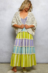 V-Neck Crochet Batwing Sleeve Cardigan Top: NATURAL / Os