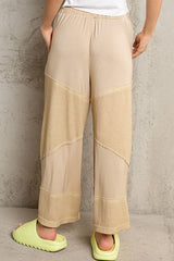 Contrast ribbed elastic waist casual knit culottes pants: DESERT SAGE / M/L