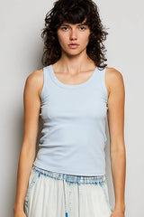 Sleeveless Round Neck Solid Pattern Rib Knit Top: Black / Os