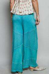 Contrast ribbed elastic waist casual knit culottes pants: DESERT SAGE / S/M