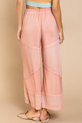 Contrast ribbed elastic waist casual knit culottes pants: DESERT SAGE / S/M