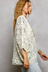 V-Neck Crochet Batwing Sleeve Cardigan Top: NATURAL / Os