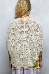 V-Neck Crochet Batwing Sleeve Cardigan Top: NATURAL / Os