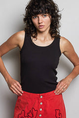 Sleeveless Round Neck Solid Pattern Rib Knit Top: Black / Os