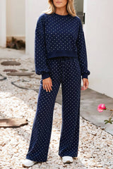 F/W26 Polka Dot Drawstring Wide Leg Pants Set | S-4X: Brown / S