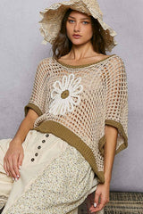 Round Neck Sleeveless Floral Thin Sweater Top SALE: BLUE/IVORY / M